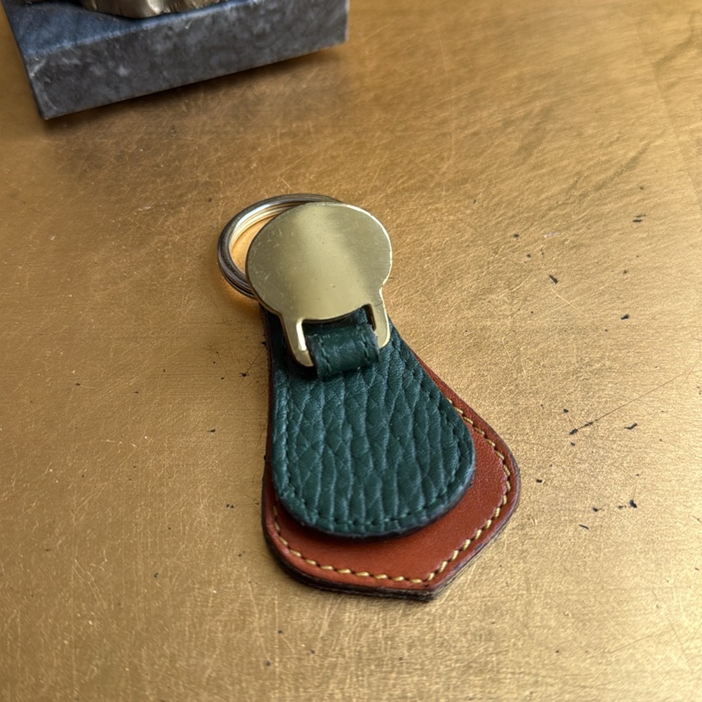 Dooney & Bourke Vintage Brass Keychain in Green and Brown Leather - Picture 6 of 7